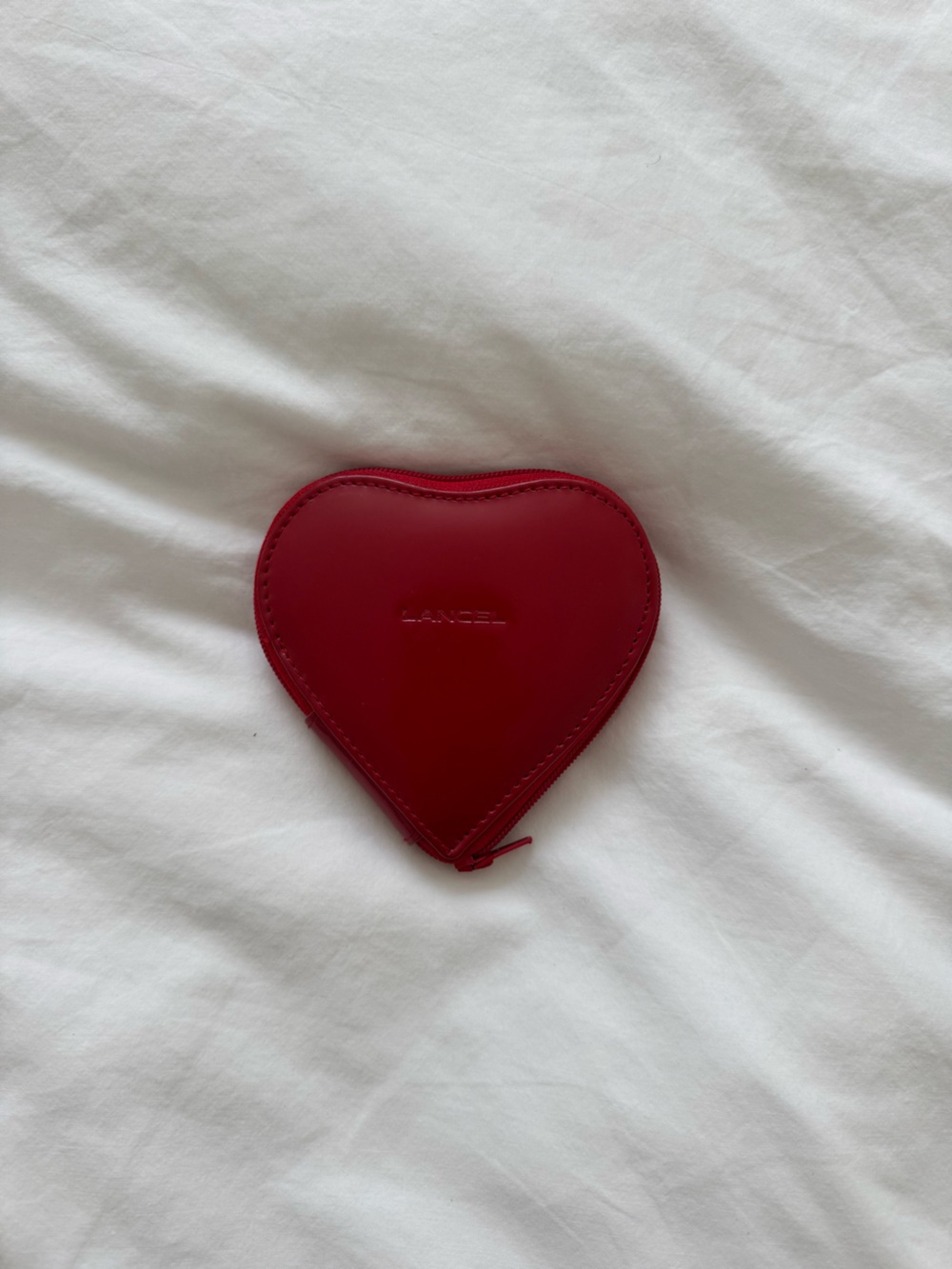 Lancel Red Heart Zip Coin Case